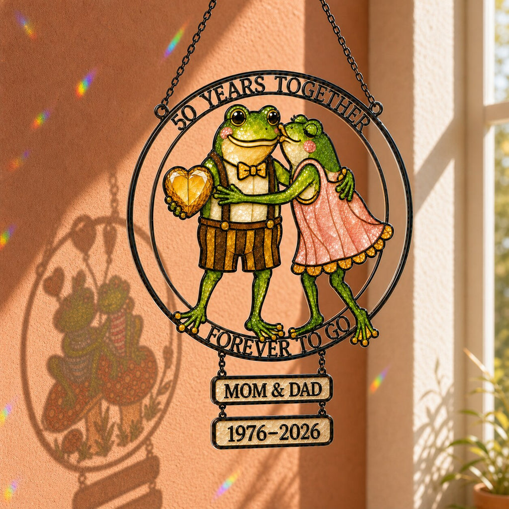 Personalized 50 Years Together Frog Couple Holographic Acrylic Suncatcher
