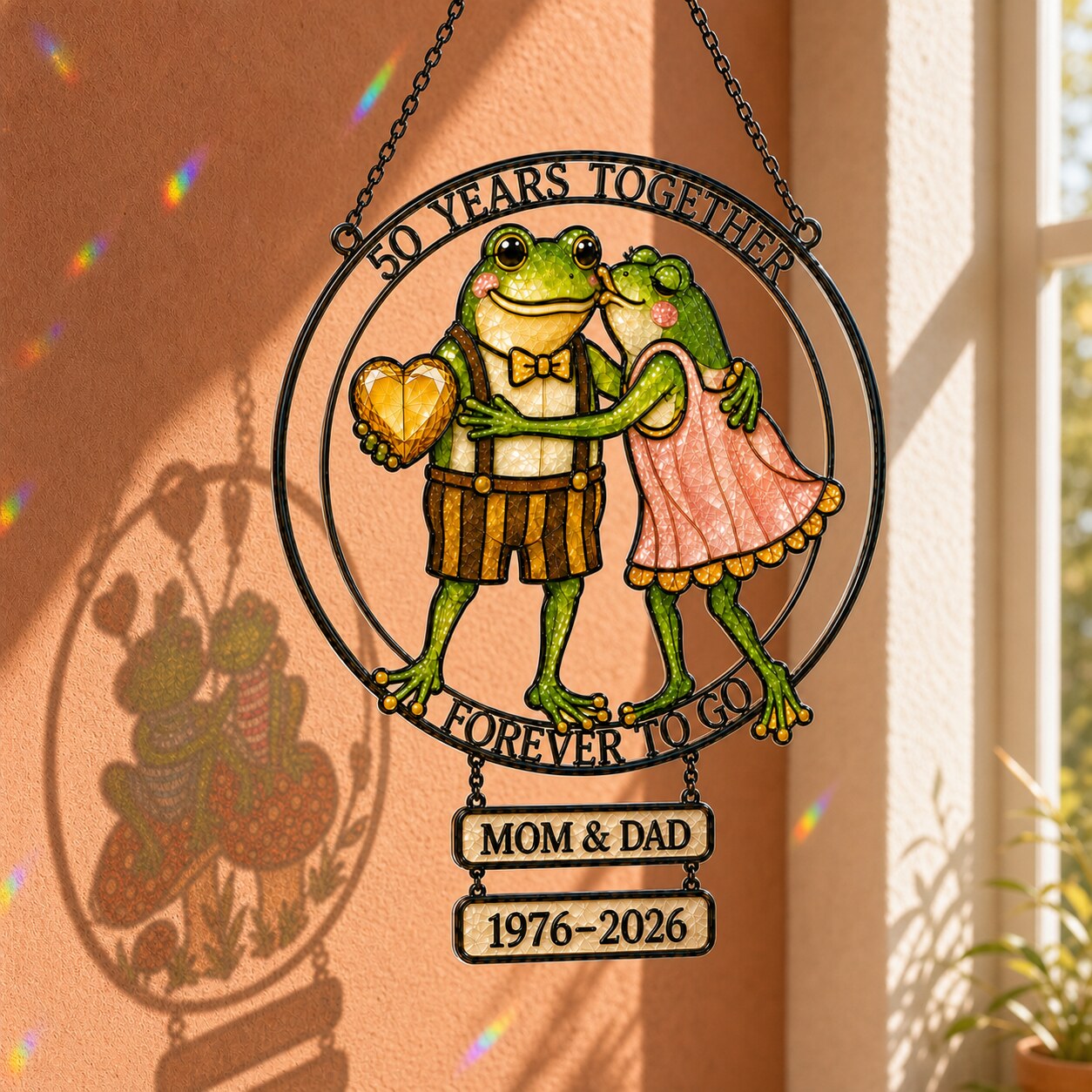 Personalized 50 Years Together Frog Couple Holographic Acrylic Suncatcher