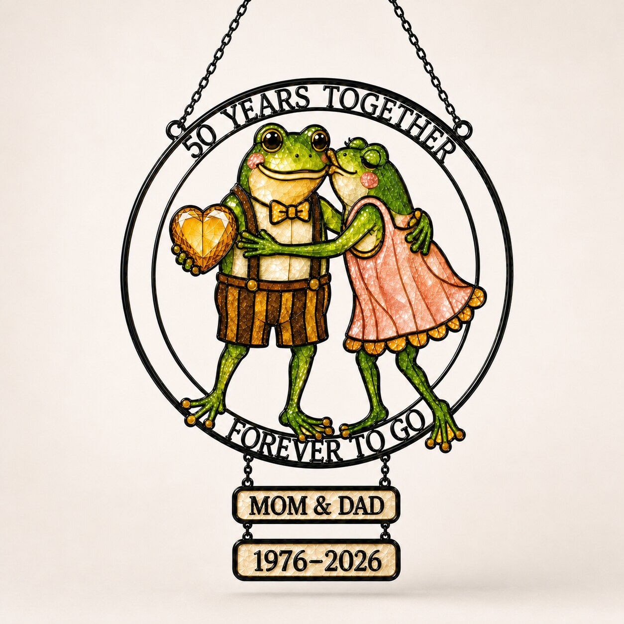 Personalized 50 Years Together Frog Couple Holographic Acrylic Suncatcher