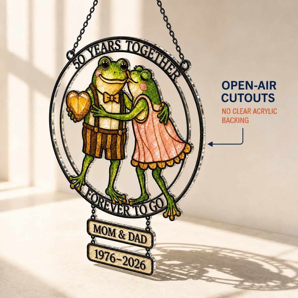 Personalized 50 Years Together Frog Couple Holographic Acrylic Suncatcher