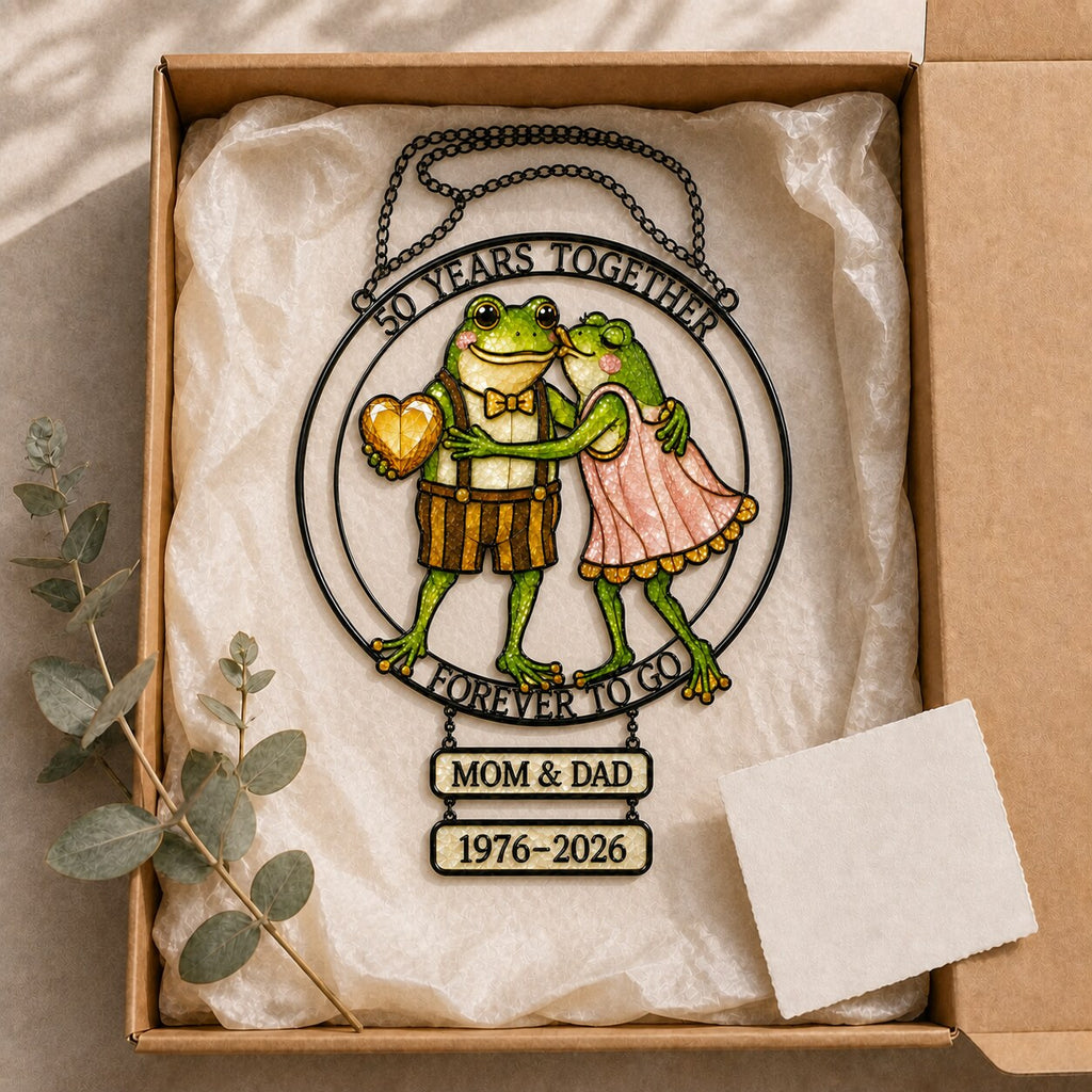 Personalized 50 Years Together Frog Couple Holographic Acrylic Suncatcher