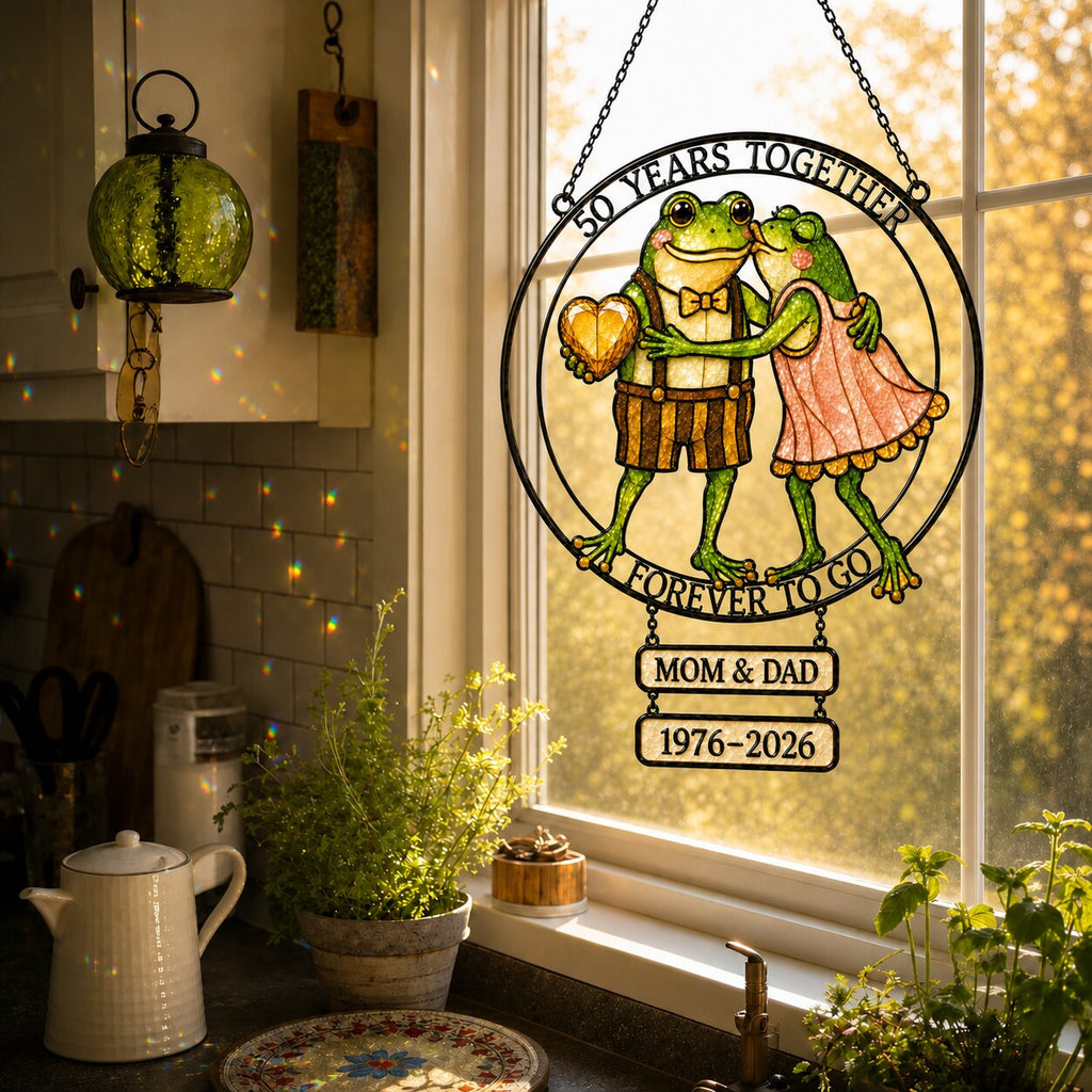 Personalized 50 Years Together Frog Couple Holographic Acrylic Suncatcher