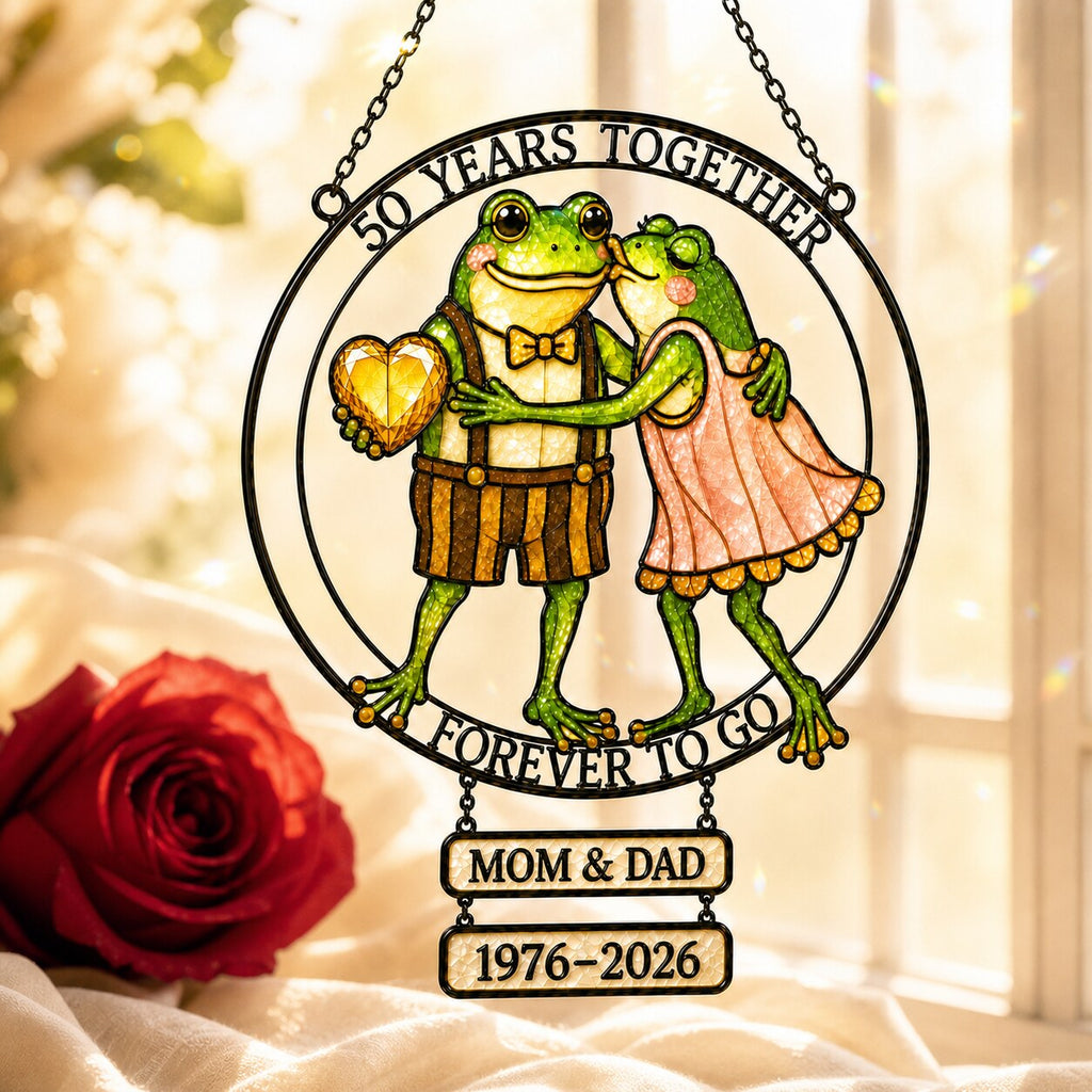 Personalized 50 Years Together Frog Couple Holographic Acrylic Suncatcher