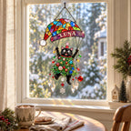 Personalized Black Cat Tangled in Christmas Tree Parachute Holographic Acrylic Suncatcher
