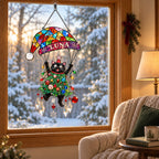 Personalized Black Cat Tangled in Christmas Tree Parachute Holographic Acrylic Suncatcher