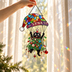 Personalized Black Cat Tangled in Christmas Tree Parachute Holographic Acrylic Suncatcher