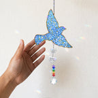Personalized blue bird memorial crystal suncatcher detail