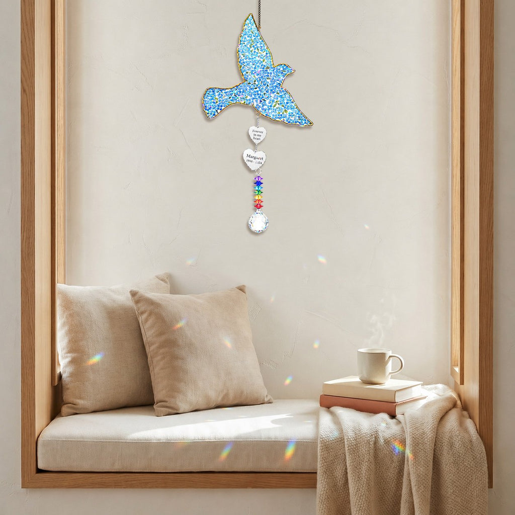 Personalized blue bird memorial crystal suncatcher