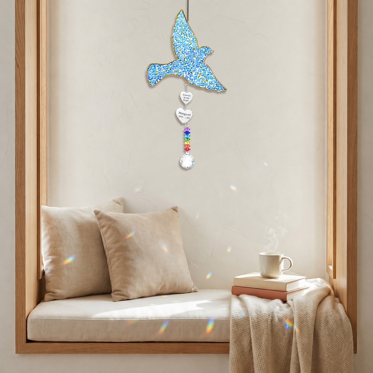 Personalized blue bird memorial crystal suncatcher