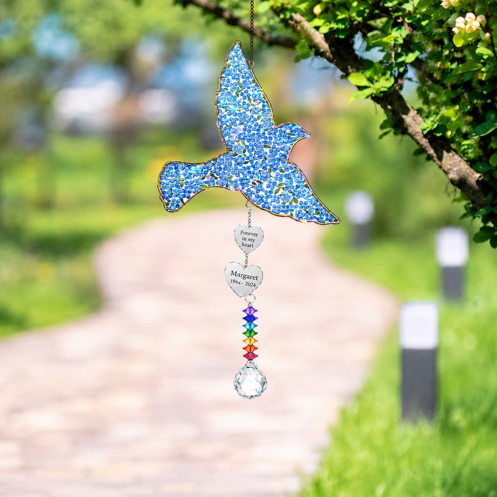 Personalized blue bird memorial crystal suncatcher