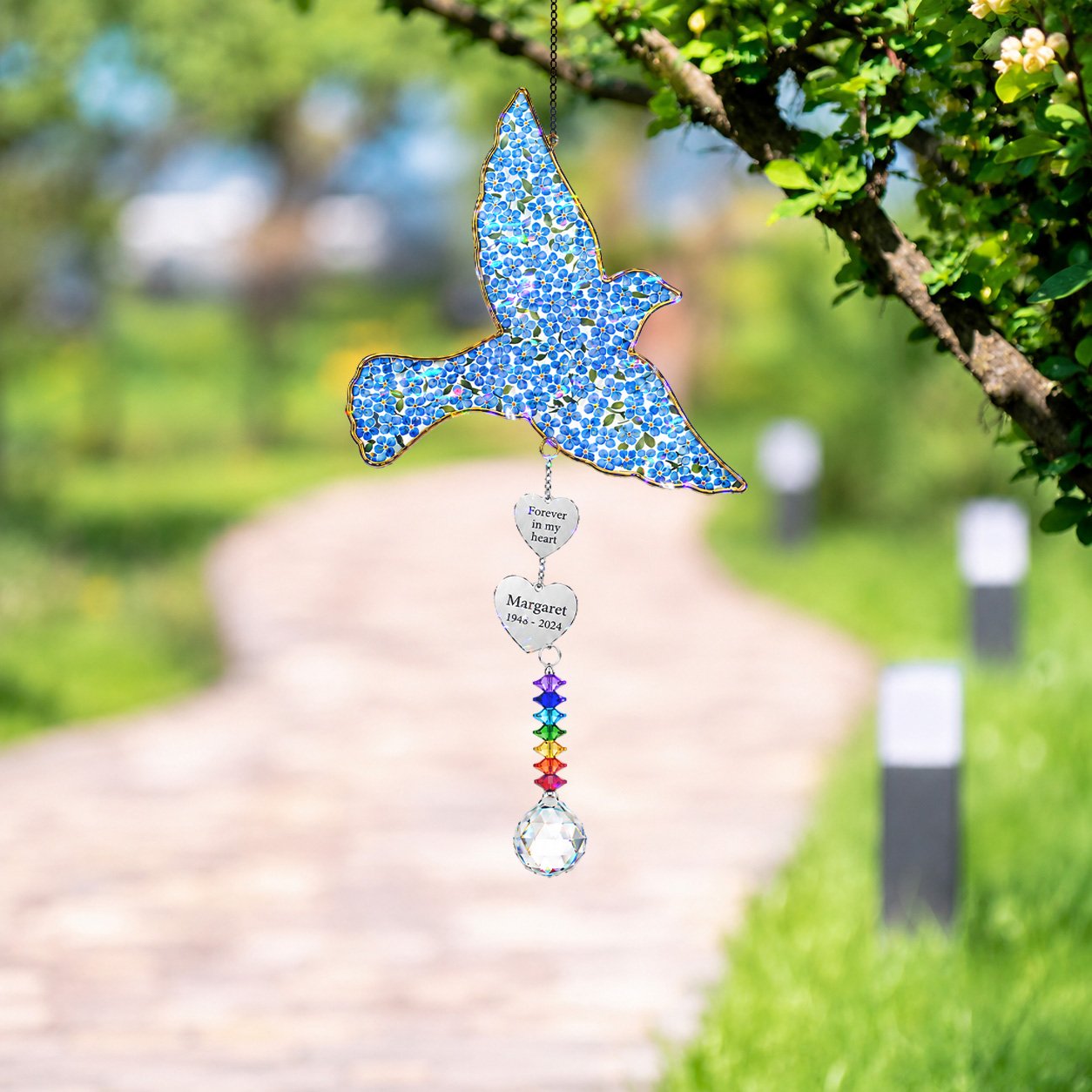Personalized blue bird memorial crystal suncatcher