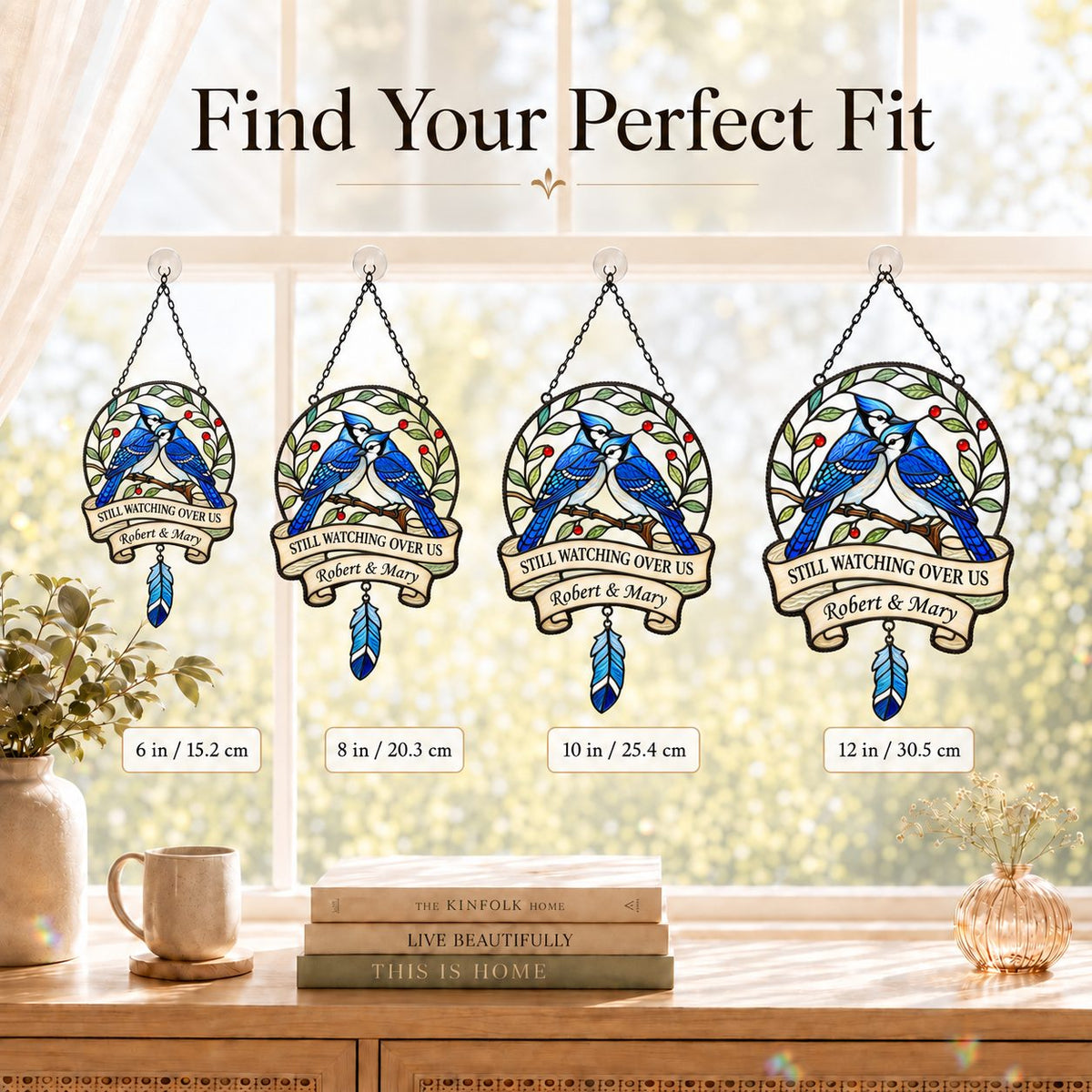Personalized Blue Jay Memorial Holographic Acrylic Suncatcher — Still Watching Over Us