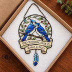 Personalized Blue Jay Memorial Holographic Acrylic Suncatcher — Still Watching Over Us