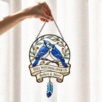 Personalized Blue Jay Memorial Holographic Acrylic Suncatcher — Still Watching Over Us