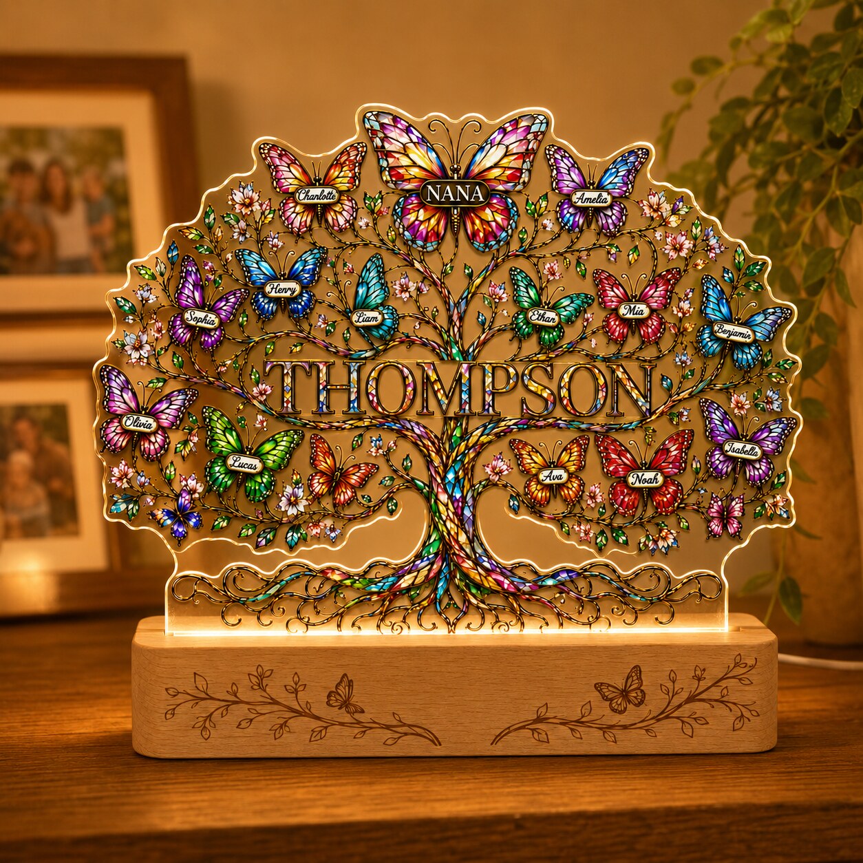 Personalized Family Tree Butterfly Wavy Acrylic Night Light