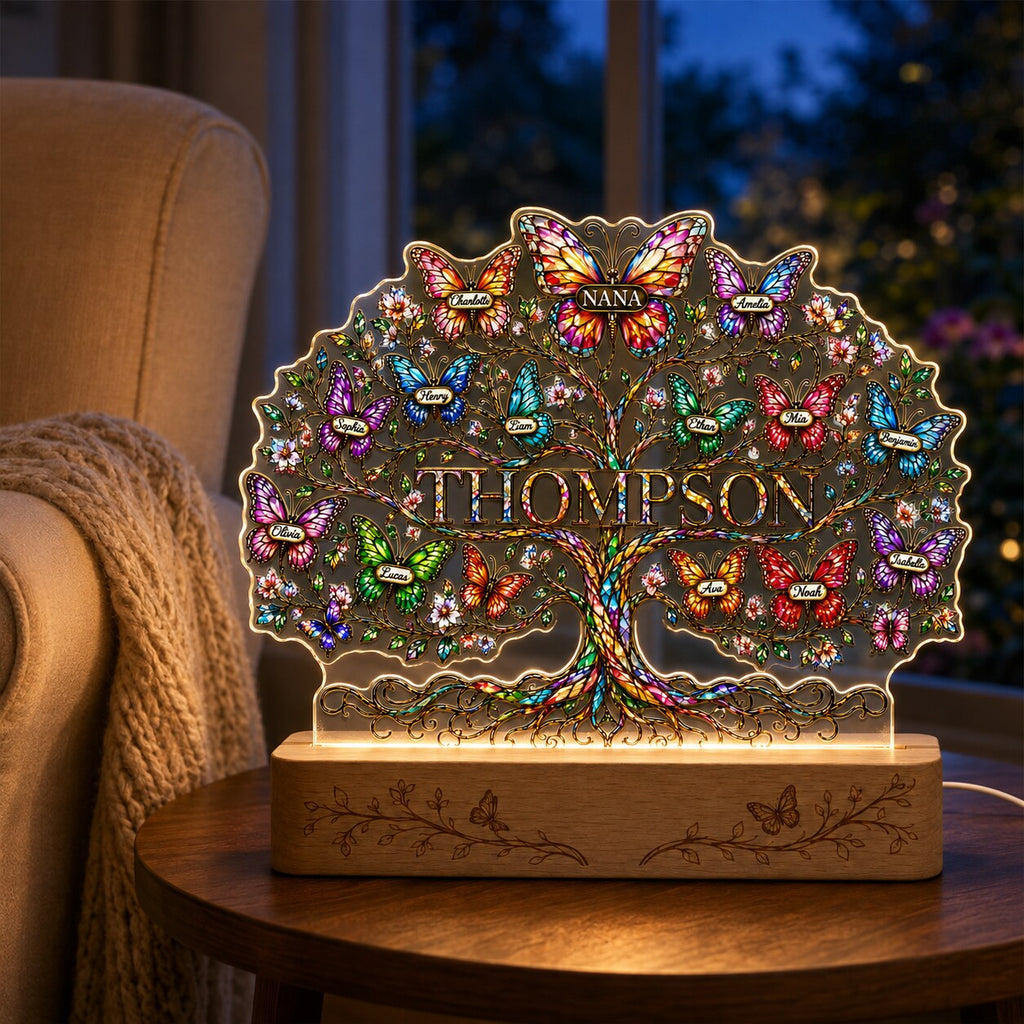 Personalized Family Tree Butterfly Wavy Acrylic Night Light