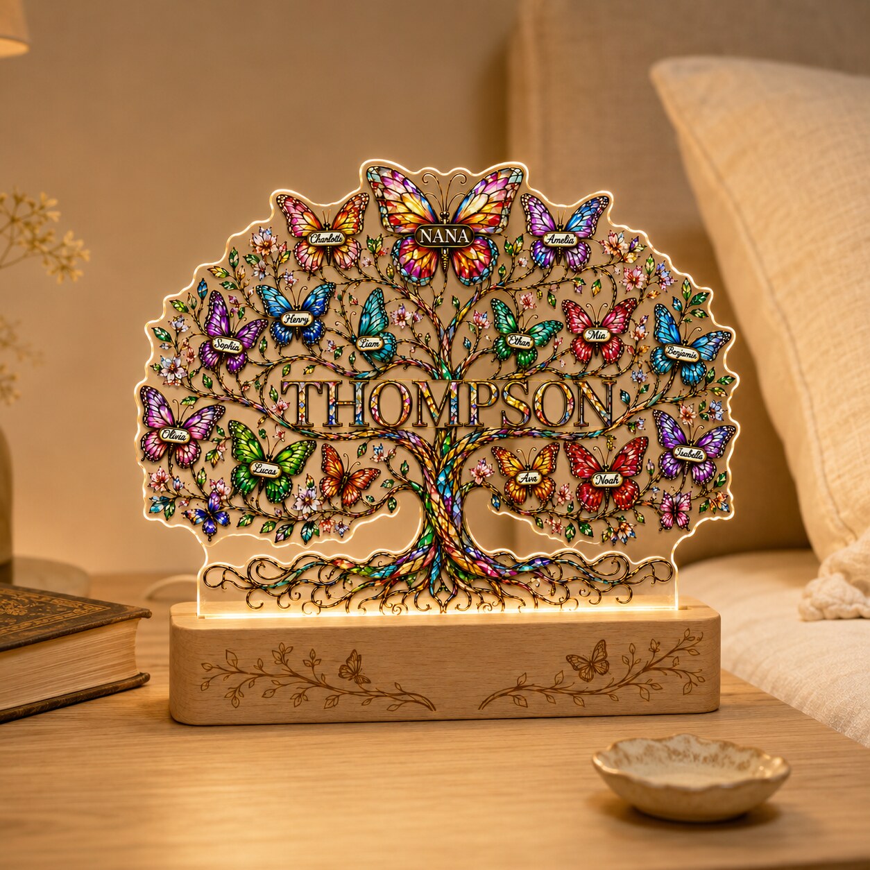Personalized Family Tree Butterfly Wavy Acrylic Night Light