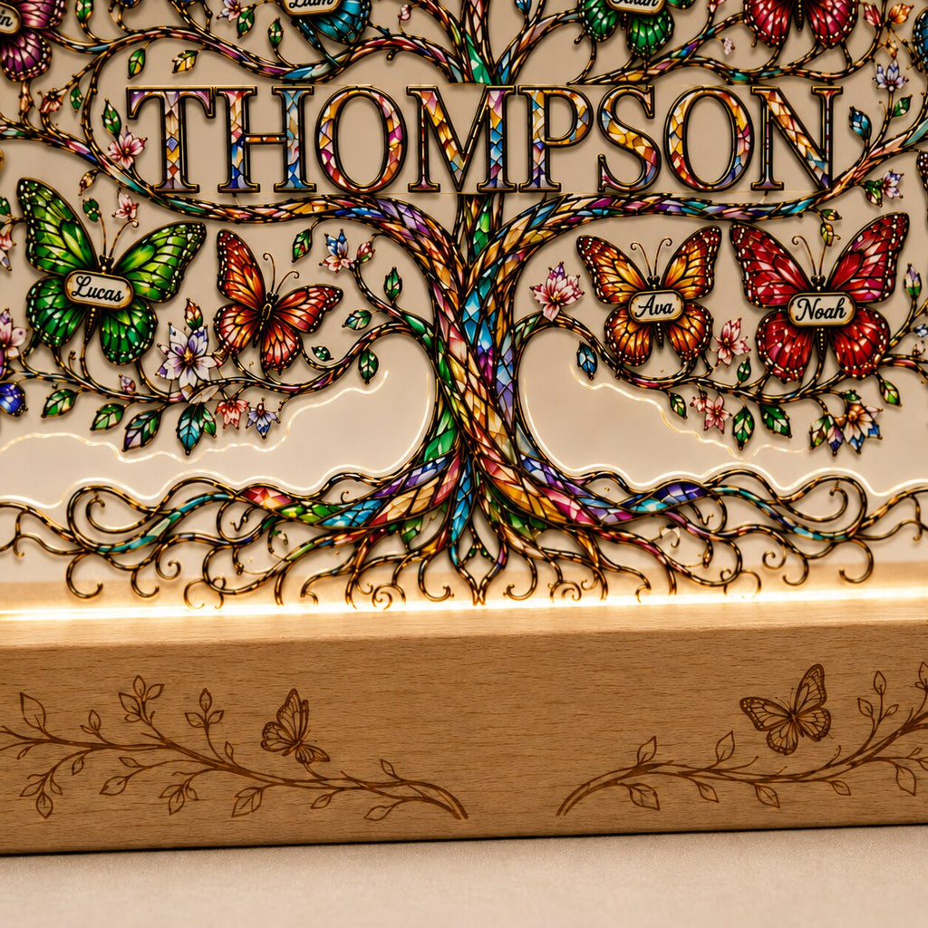 Personalized Family Tree Butterfly Wavy Acrylic Night Light