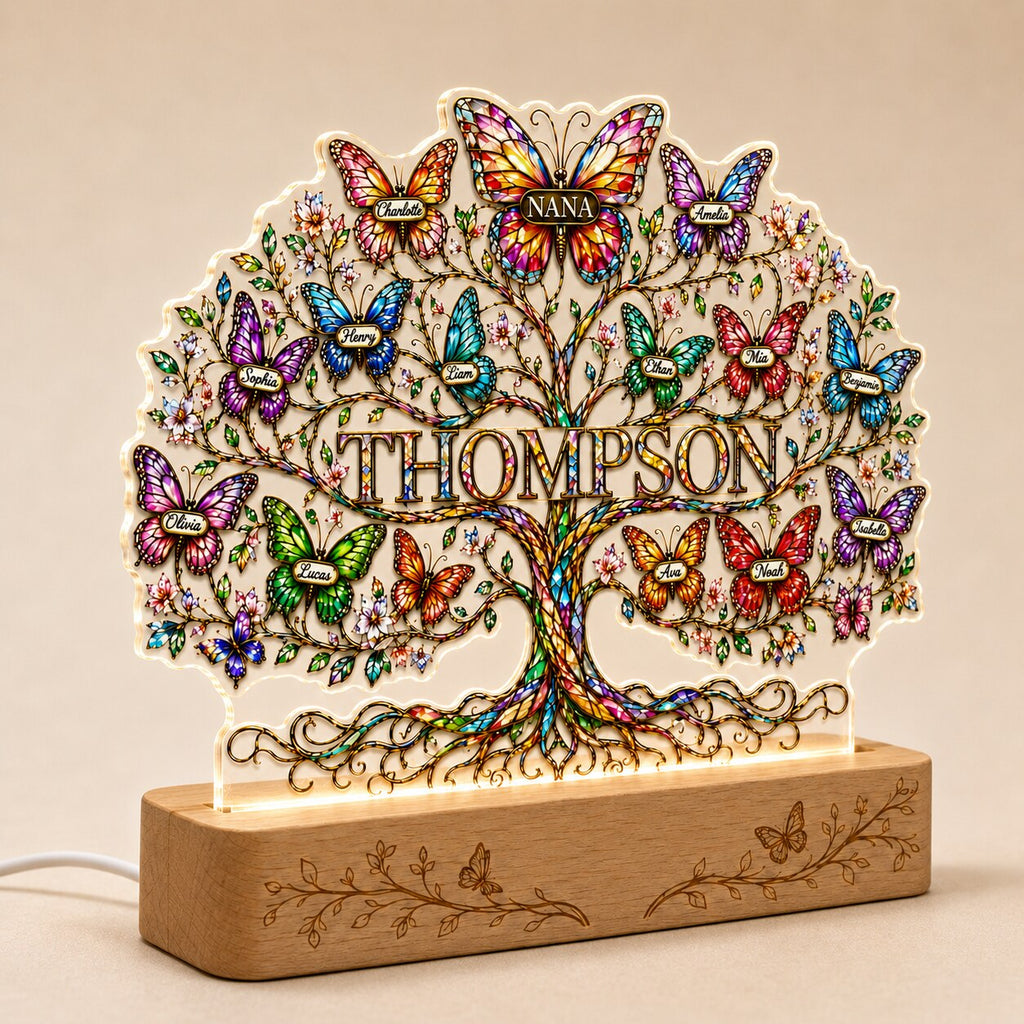Personalized Family Tree Butterfly Wavy Acrylic Night Light