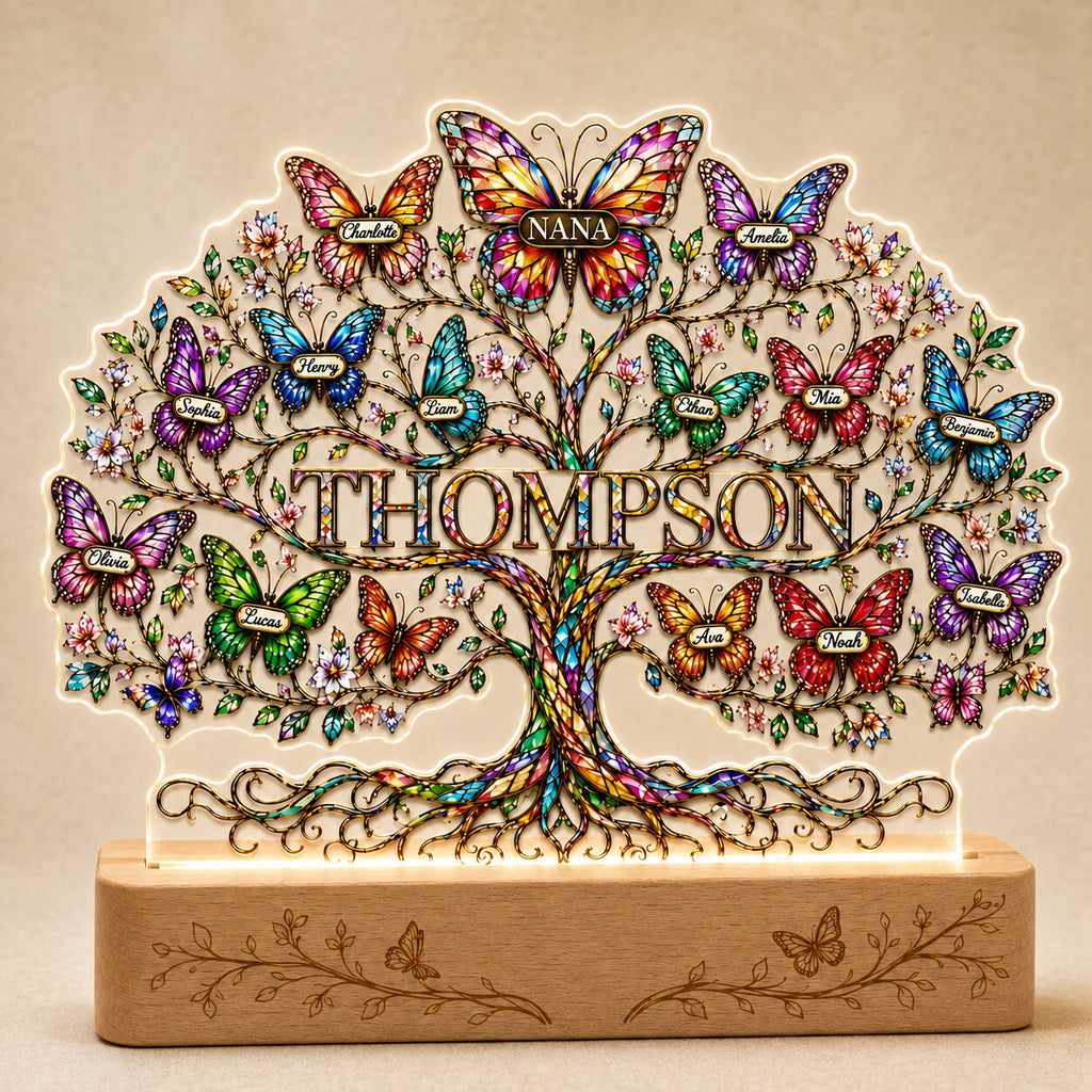 Personalized Family Tree Butterfly Wavy Acrylic Night Light