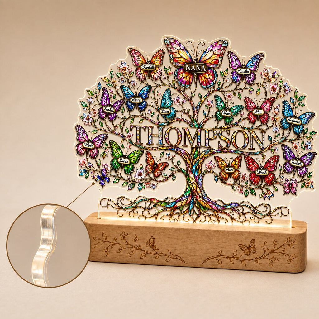 Personalized Family Tree Butterfly Wavy Acrylic Night Light