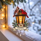 Personalized Cardinal Memorial Lantern Holographic Acrylic Suncatcher — In Loving Memory