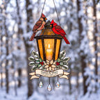 Personalized Cardinal Memorial Lantern Holographic Acrylic Suncatcher — In Loving Memory