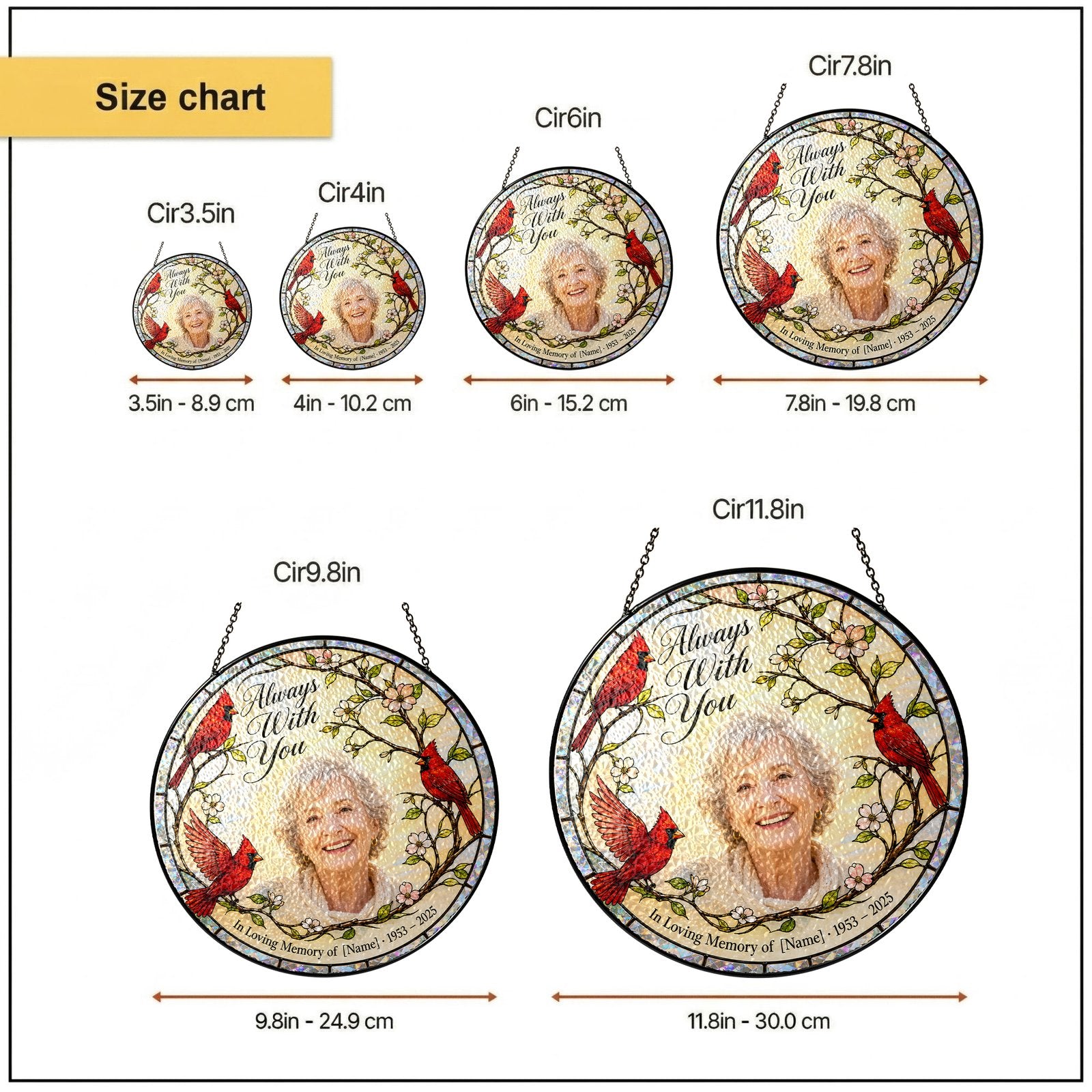 Personalized cardinal photo memorial suncatcher view 5