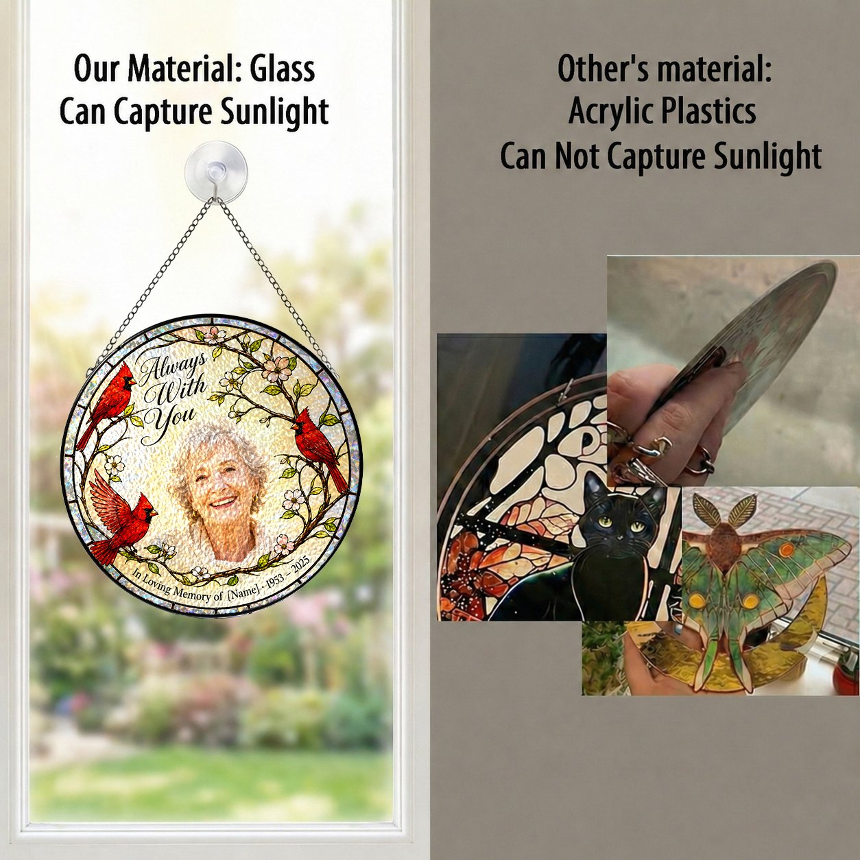 Personalized cardinal photo memorial suncatcher view 6