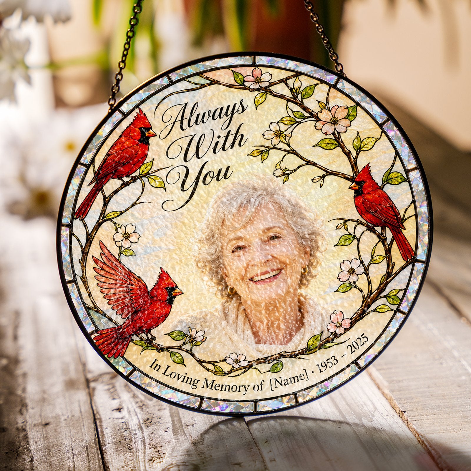 Personalized cardinal photo memorial suncatcher view 9