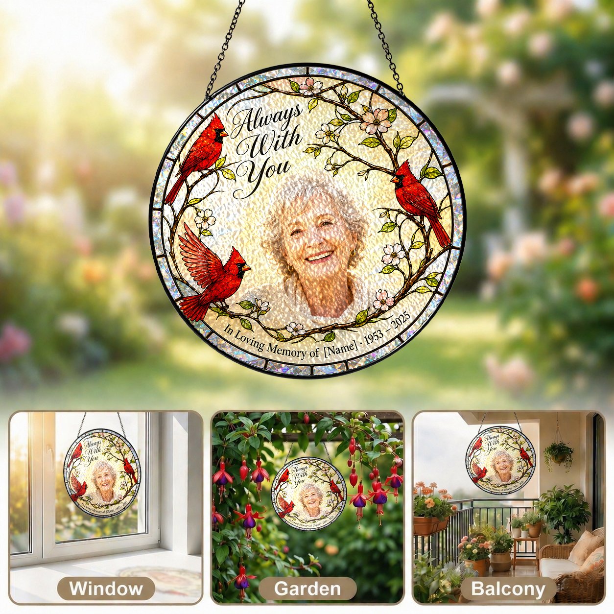 Personalized cardinal photo memorial suncatcher view 11