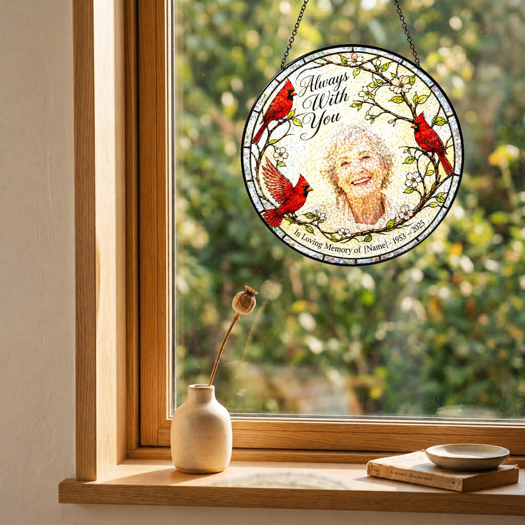 Personalized cardinal photo memorial suncatcher view 12