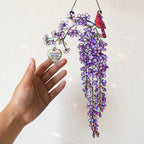 Personalized cardinal wisteria memorial crystal suncatcher detail