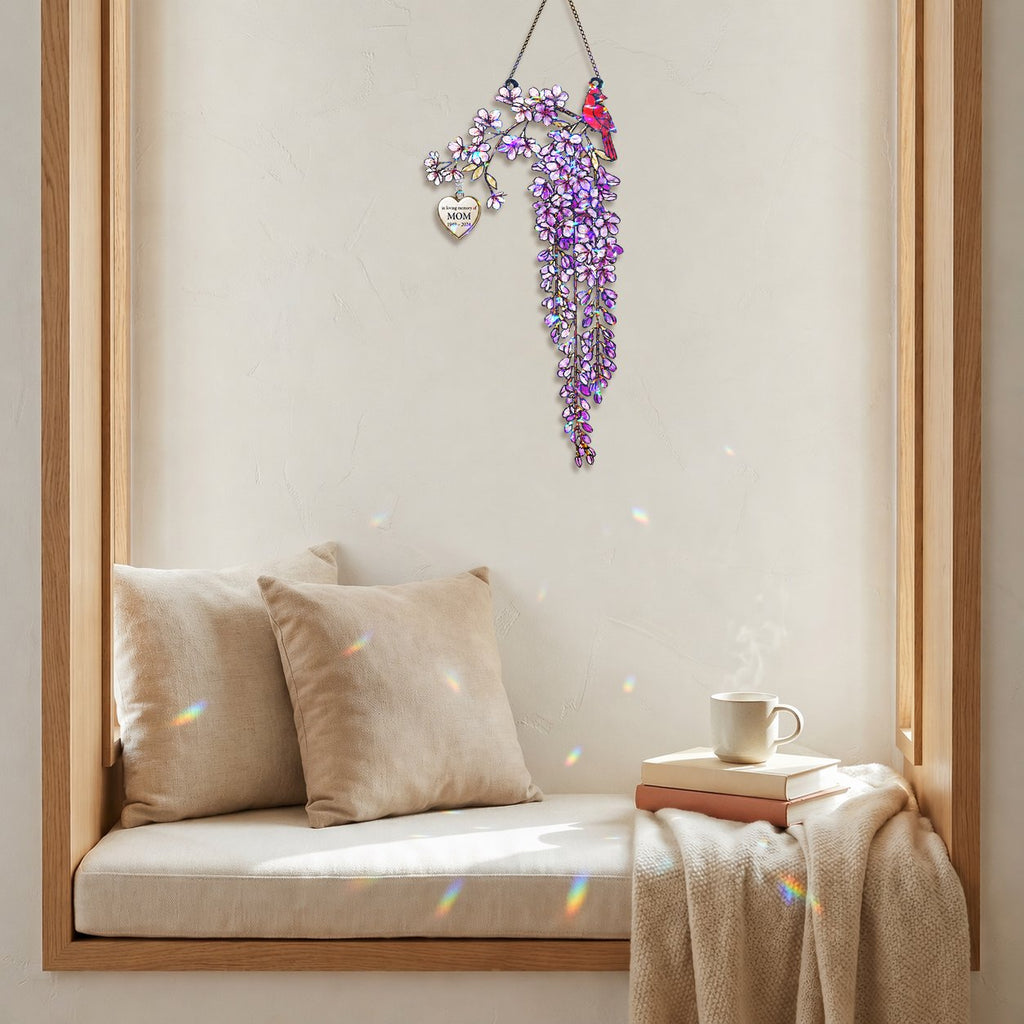 Personalized cardinal wisteria memorial crystal suncatcher