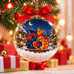Personalized Cat Couple in Scarves Snowy Christmas Bauble Ornament