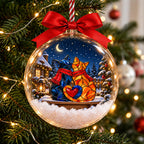 Personalized Cat Couple in Scarves Snowy Christmas Bauble Ornament