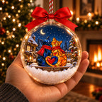 Personalized Cat Couple in Scarves Snowy Christmas Bauble Ornament