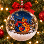Personalized Cat Couple in Scarves Snowy Christmas Bauble Ornament