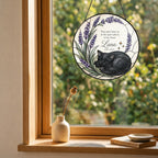 Black cat memorial stained glass suncatcher with lavender 09