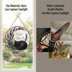 Black cat memorial stained glass suncatcher with lavender 11