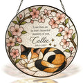 Calico cat memorial stained glass suncatcher with cherry blossom