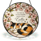 Calico cat memorial stained glass suncatcher with cherry blossom 07