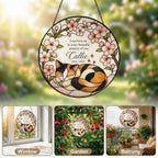 Calico cat memorial stained glass suncatcher with cherry blossom 08