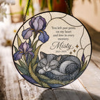 Grey cat memorial stained glass suncatcher with iris 02