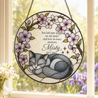 Grey cat memorial stained glass suncatcher with iris 07