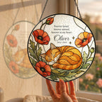 Orange cat memorial stained glass suncatcher with poppy 04