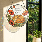 Orange cat memorial stained glass suncatcher with poppy 12