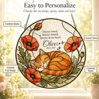 Orange cat memorial stained glass suncatcher with poppy 13