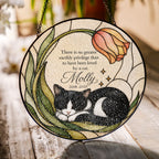 Tuxedo cat memorial suncatcher with tulip 02