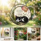 Tuxedo cat memorial suncatcher with tulip 08